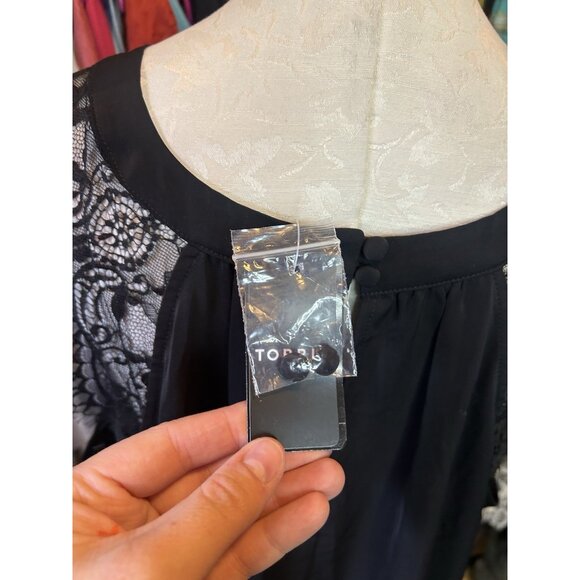 Torrid Studio Crepe Lace Trim Sleeves Blouse Black Solid High Neck Sz 3 (3X) - Picture 7 of 11
